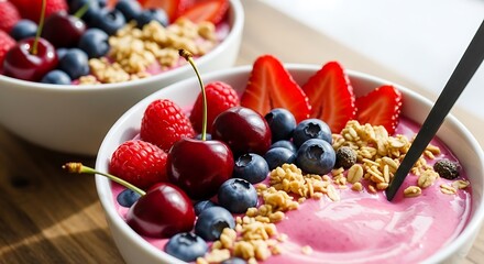 Vibrant berry smoothie bowl with fresh fruit and crunchy granola
