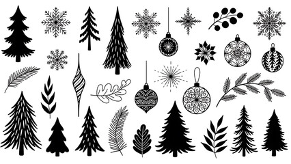 DIY holiday decor elements: stars, leaves, and conifer branches.