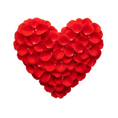 Romantic heart of red rose petals for Valentine's Day, anniversary, or love themed design projects, perfect for expressing romance and affection beautifully