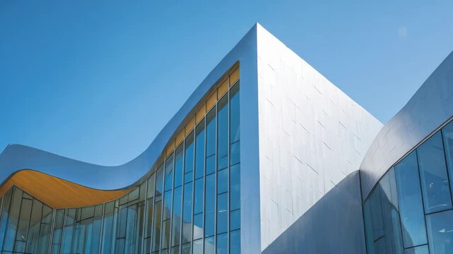 View of architectural titanium sheet metal forming emphasizing design flexibility and sleek modern building facade creation.