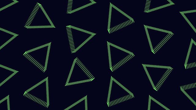 A stylish, repeating pattern featuring green triangles on a black backdrop. These triangles overlap diagonally, creating an eye-catching and harmonious design