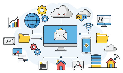 Cloud Computing & Data Networking Vector Illustrations: Security, Analytics, and IT Infrastructure Graphics