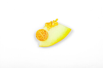 Geometric pattern of fresh melon pieces cut into squares, circles, triangles. Abstract food design