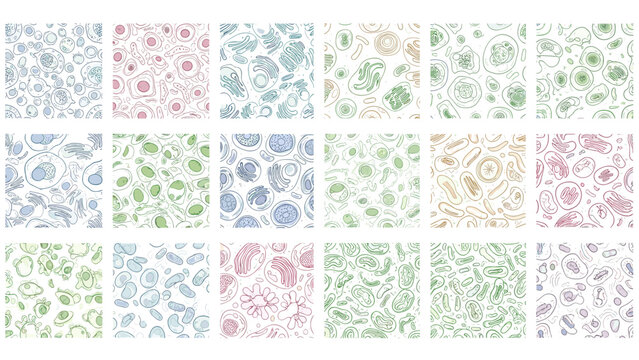 Collection of 15 seamless patterns with handdrawn floral and abstract elements