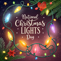 Magical Christmas Lights Celebration, Winter Night With Sparkling Holiday Lights, Festive Street Decorated With Christmas Lights, Bright Colorful Holiday Lights Glow In The Night, Christmas Outdoor