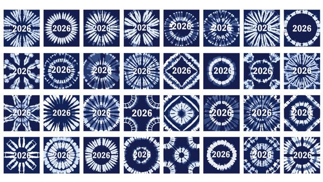 Collection of tiedye patterns with numbers 2020, 2021, 2026