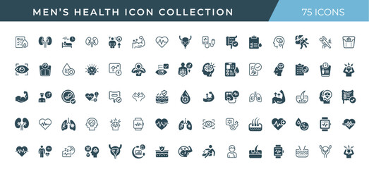 mens health physical fitness organ health mental well-being medical conditions collection 75 vector icons