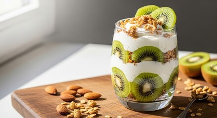 Healthy Breakfast Parfait with Kiwi and Granola