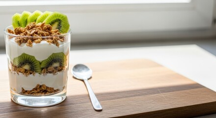 Healthy Breakfast Parfait with Kiwi and Granola