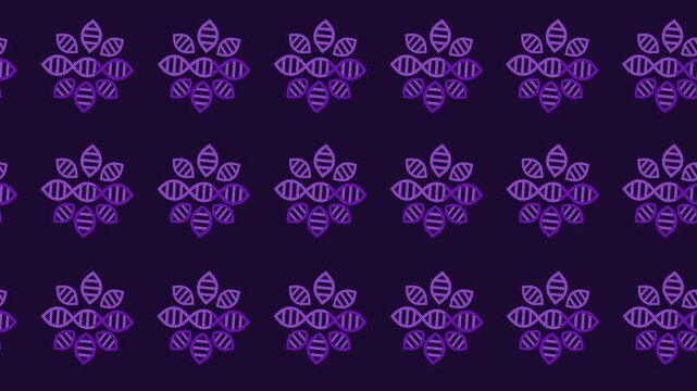 Seamless pattern of DNA double helix floral in a tile background animation. Repeating wallpaper with a genetic code flower cartoon and biology symbols. Life science mandala backdrop design. - Powered by Adobe
