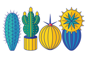 Colorful Cactus and Succulent Vector Set