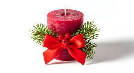 christmas decoration with candle isolated on white background