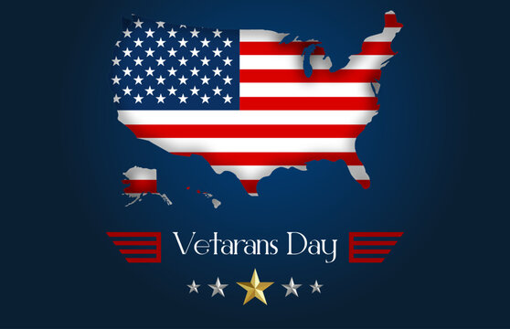 Happy Veterans Day, American flag or flag of the United States of America, on Veterans Day, in honor of all who served, map, flag - Powered by Adobe