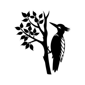 black woodpecker perched on tree branch clip art preview