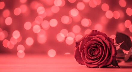 Romantic red rose with bokeh lights for valentine s day or anniversary