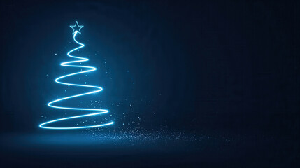 Albero di Natale luminoso azzurro su sfondo scuro. Generative AI