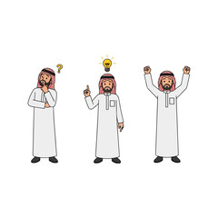 Arab Man Thinking, Idea, and Celebrating Success in Traditional Dress.