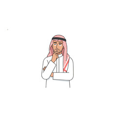Pensive Arab Man in Traditional Attire Contemplating with Hand on Chin.