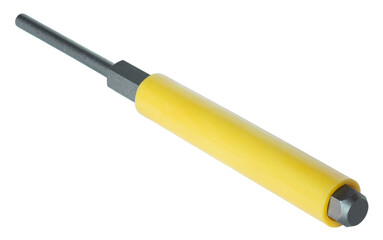 Flat headed punch with a yellow plastic handle