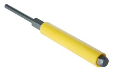 Flat headed punch with a yellow plastic handle