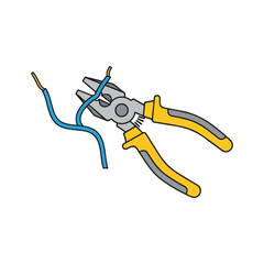 Illustration of pliers cutting a blue electrical wire.
