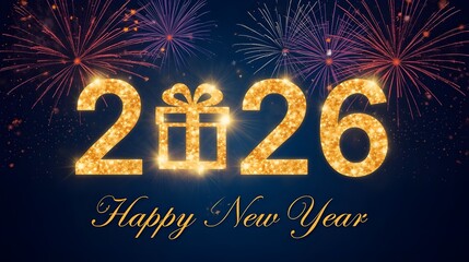 Golden 2026 New Year With Fireworks And Happy New Year