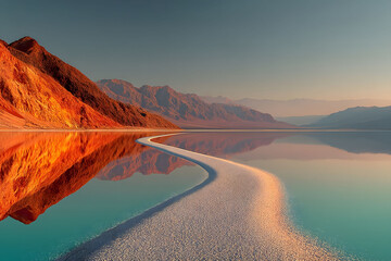 Fototapeta premium Serene Desert Reflections at Sunset - Tranquil Landscape for Wall Art and Posters