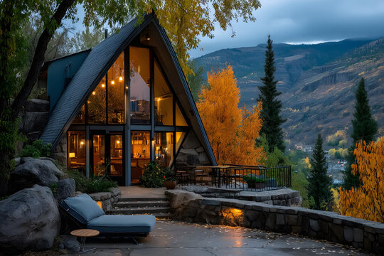 Cozy A-Frame Cabin Retreat in Autumn Mountains for Peaceful Getaway - Powered by Adobe