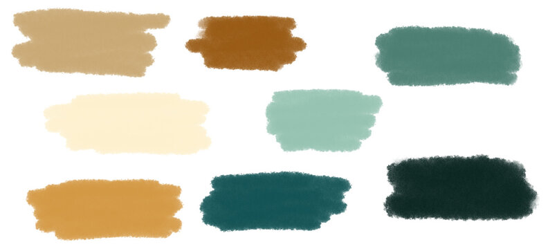 Earth tone color palette with warm beige, caramel, sand and cool teal artistic swatches for organic branding, natural product design and calming creative moodboards