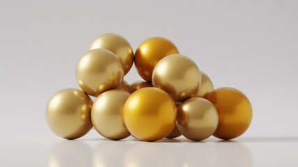 Gold spheres stacked on a minimalist white background.