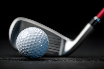 Golf ball and club on a black background