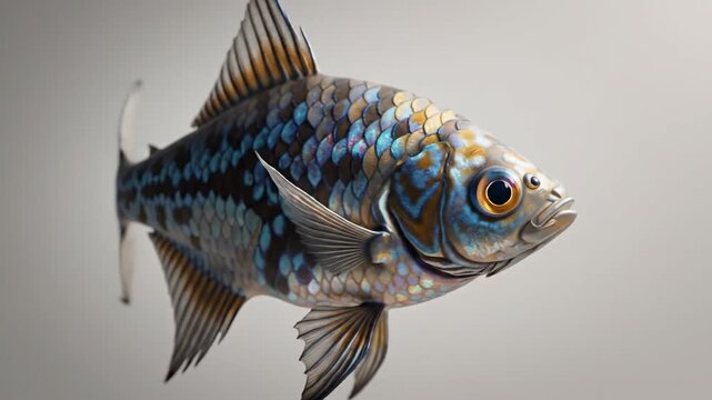 Close-Up of A Shimmering Black Goldfish, with White Background