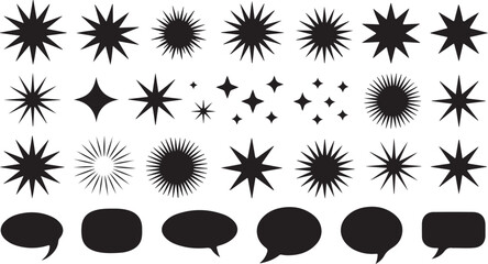 Fototapeta premium Black stars and speech bubbles form a element collection with diverse shapes
