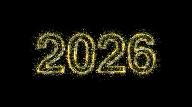 Gold New Year 2026 Numbers Reveal and Disappear with Fluid Particles
