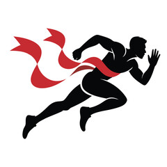 Runner Silhouette Crossing Finish Line With Red Ribbon