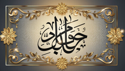 Elegant arabic calligraphy artfully displayed within ornate golden frame, symbolizing beauty and spiritual depth with traditional islamic aesthetics.