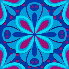 abstract colorful background,blue, pink curves ,painted create to flowershape, leaves, pink background in geometric patterns as sarong,fabric,tile,printed fabric,batik,tablecloth patterns.