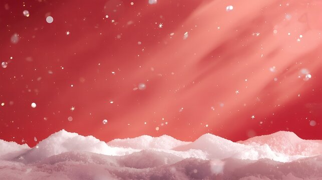 Snowy Hills with Sparkling Red Sky   - Powered by Adobe