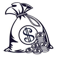 silhouette money bag icon on white background
