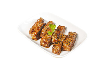 Indonesian Glazed Tempeh Fingers with Sweet Soy Sauce and Sesame Seeds