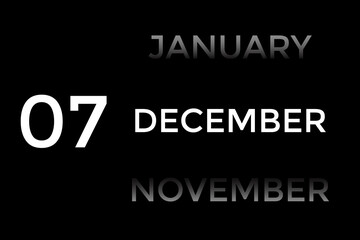 December 7 calendar with black background