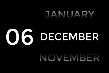December 6 calendar with black background