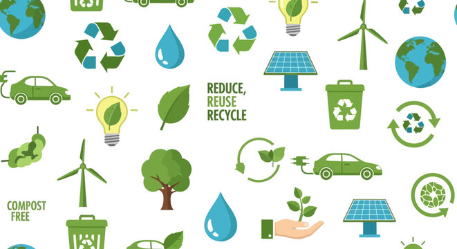 Seamless Pattern of Eco-Friendly Icons for Environmental Conservation