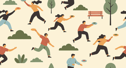 Diverse people enjoying a game of frisbee in a park