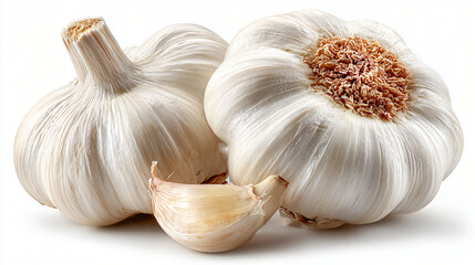 Fresh garlic bulb with cloves, Whole garlic split open