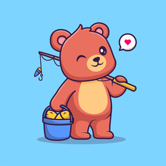 Cute Bear Fishing Fish Cartoon 