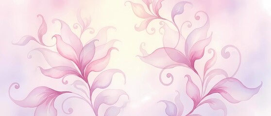 ピンクの植物の背景イラスト：パステルカラーの抽象的な植物の壁紙