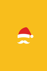 Santa Claus Minimalist Icon. Christmas Hat and Mustache on Yellow Background.