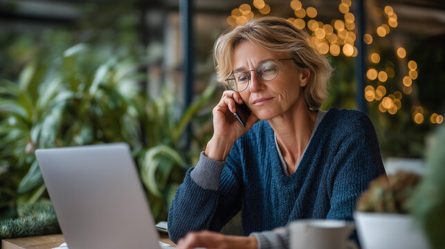 Parent talking on smart device at home office faceless mother defocused workspace background remote communication scene professional call moment domestic employment