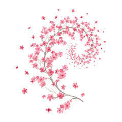 Obraz premium Beautiful sakura branch. Watercolor handmade illustration. For fabric, wallpaper, greeting cards, design, decoration and illustration.